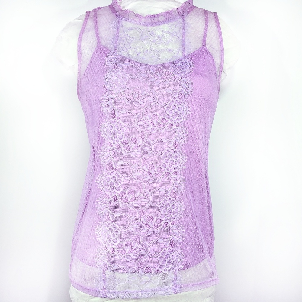 Express lavender lace high neck top with cami, S